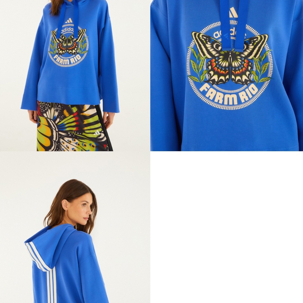 ADIDAS FARM RIO hoodie cropped royal blue XS New With tags! Butterfly - Picture 9 of 9